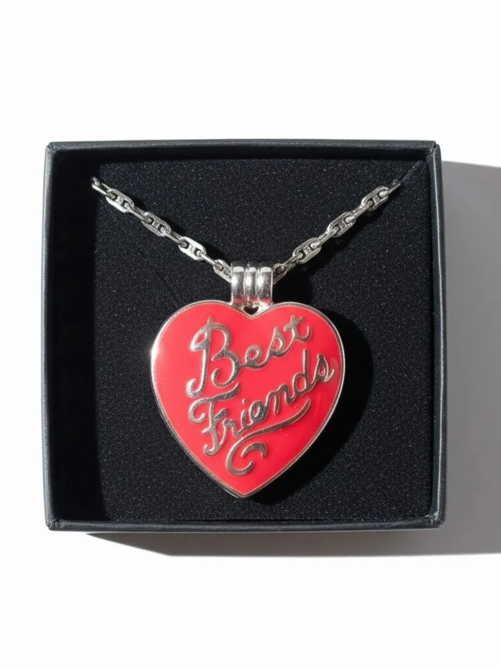 NEW Avon Silver Necklace with 'Best Friends' Red Heart Locket